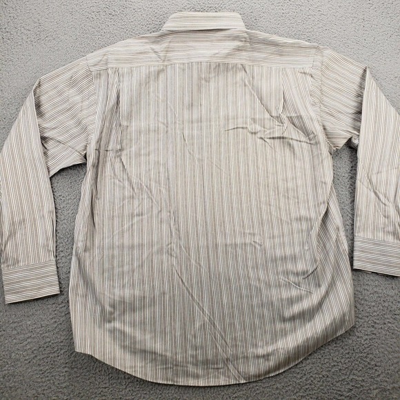 Pronto Uomo Shirt Mens XLT Brown Striped Tall Button Up Non Iron Classic Pocket - Picture 2 of 11
